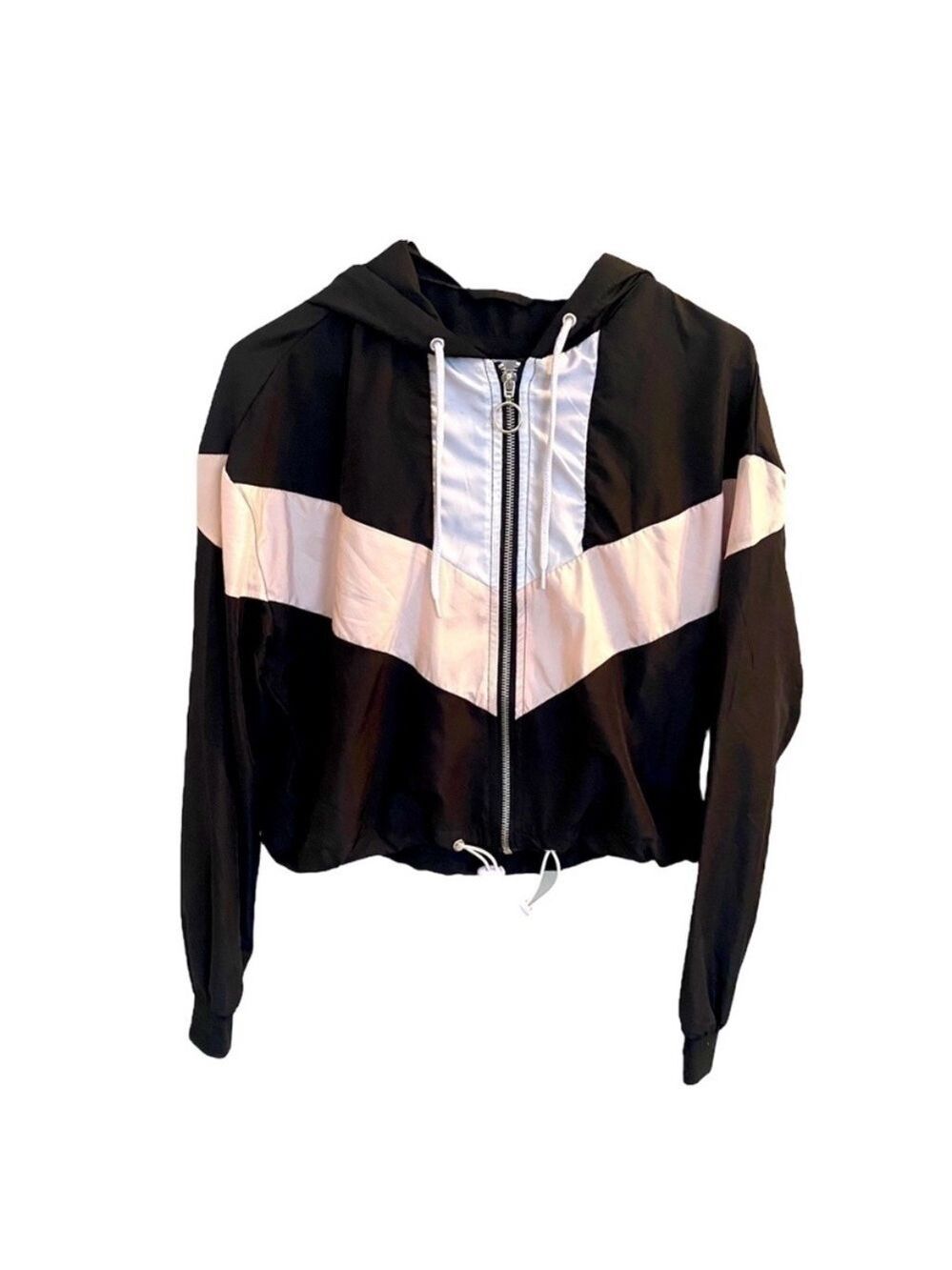 2/$15 Ardene Windbreaker Jacket Black White Pink Small